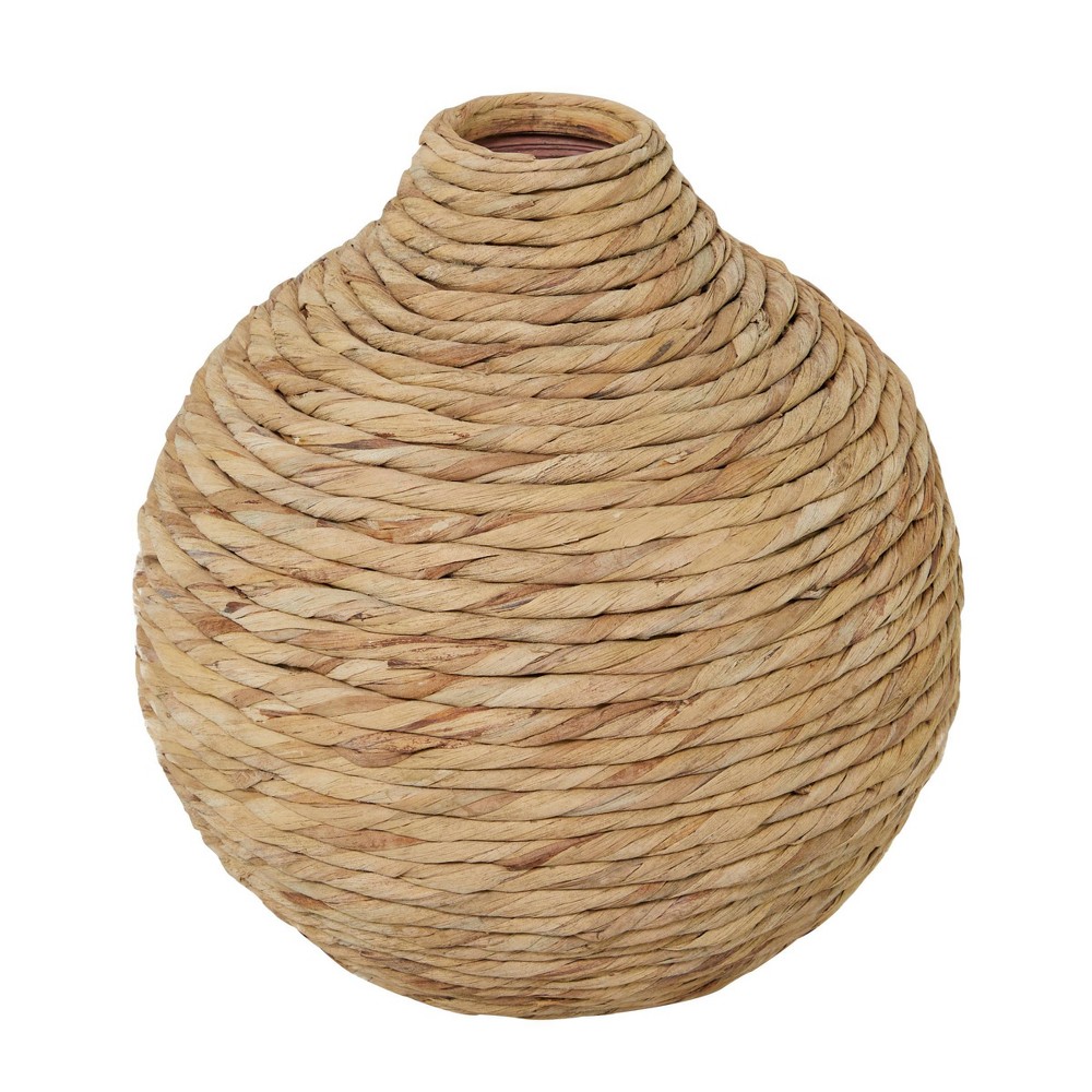 Olivia & May 14"x14" Seagrass Handmade Woven Decorative Vase Brown: Bohemian Style, Bottle Shape, Tabletop Decor