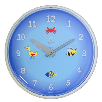 12.75" x 1.5" Blue Planet Children's Wall Clock Decorative Wall Clock White Frame - By Chicago Lighthouse