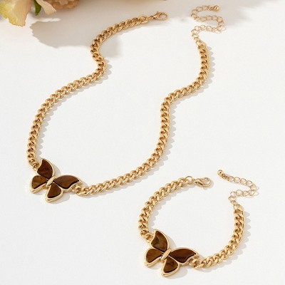 Anna-Kaci Women's Butterfly Necklace and Bracelet Set