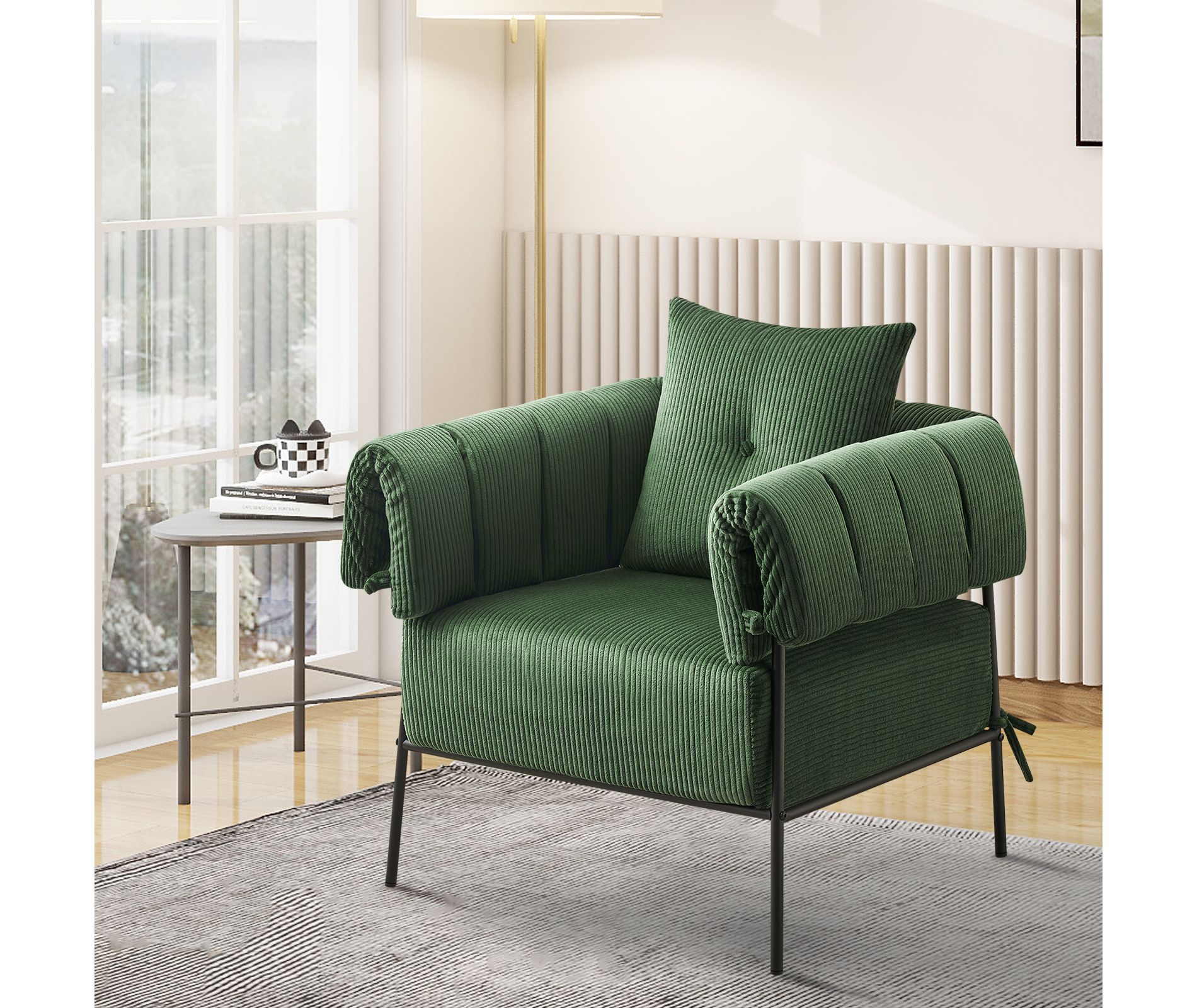 ORRD Upholstered Velvet Accent Chair, Comfy Reading Armchair with Soft Cushion and Metal Frame for Living Room, Bedroom,Lounge Chair， Green