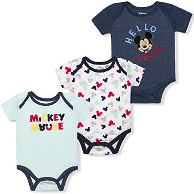 Disney Baby Boy's Mickey Mouse Graphic Printed 3 Piece Bodysuit Creepers for infant