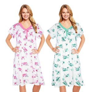 JEFFRICO Womens 2 Pack Nightgowns Short Sleeve Sleepwear Soft Pajama Dress Nightshirts - 1 of 4