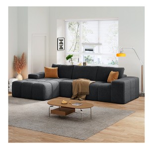 L-Shaped Soft Fabric Modular Sofa with 3 Cushions, Deep Seat and No Assembly Required for Living Room & Bedroom - 1 of 4