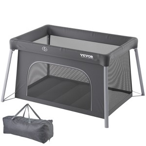 VEVOR Baby Travel Crib and Play Yard, Folding Baby Playpen with Zipper Gate & Soft Mattress, Portable Toddler Crib with Breathable Mesh, Gray - 1 of 4
