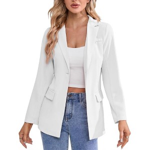 Casual Blazer Jackets for Women Long Sleeve Open Front Button Work Office Suit Jacket with Pockets - 1 of 4