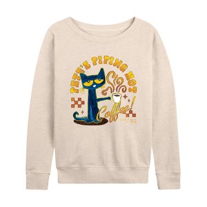 Women's - Pete the Cat - Piping Hot Coffee Lightweight French Terry Wide Neck Long Sleeve Shirt - 1 of 4