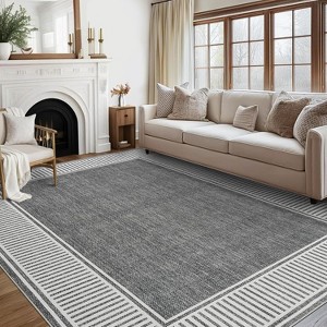 Modern Bordered Area Rug, Washable Low Pile Non Slip Stain Resistant Soft Carpet for Living Room, Bedroom, Dining Room, Office - 1 of 4