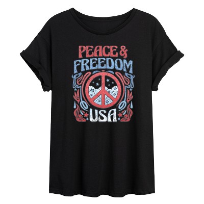 Women's - Instant Message - Peace And Freedom Oversized Graphic T-Shirt