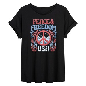 Women's - Instant Message - Peace And Freedom Oversized Graphic T-Shirt - 1 of 4