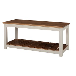 Savannah Bench Ivory with Natural Wood Top - Bolton Furniture - 1 of 4