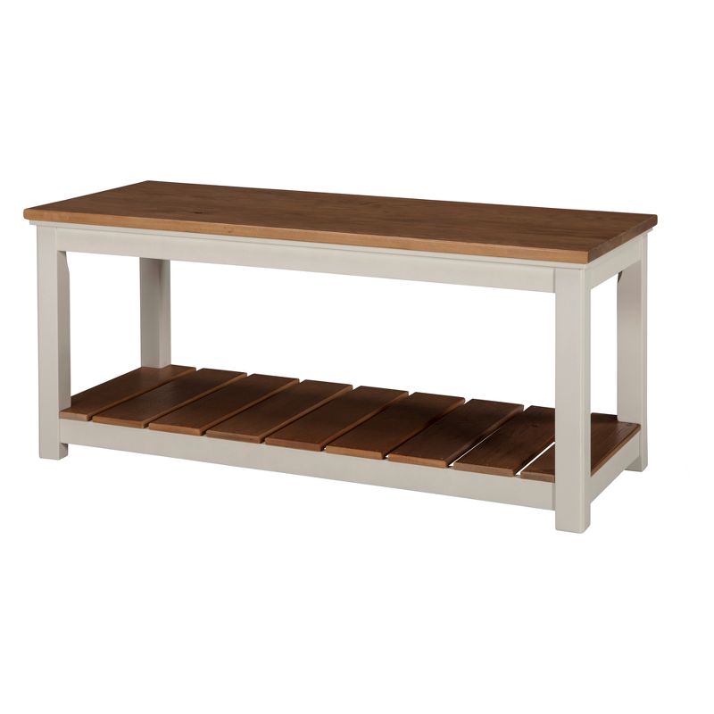 Savannah Bench Ivory with Natural Wood Top - Bolton Furniture, 1 of 6