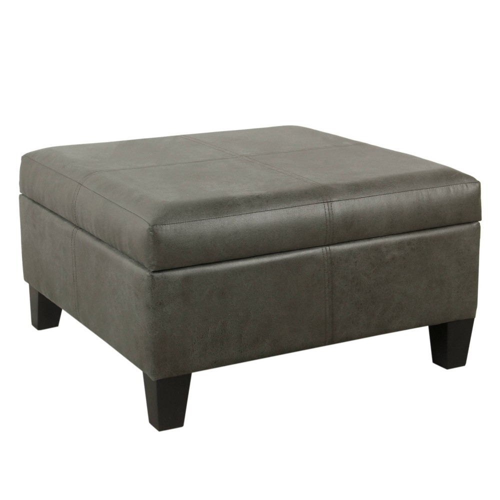 HomePop Luxury Large Faux Leather Storage Ottoman