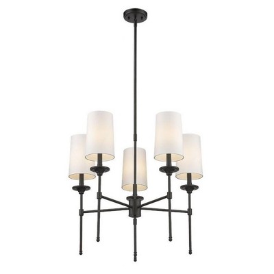 Matte Black 5-Light Candle-Style Chandelier with Off-White Shades