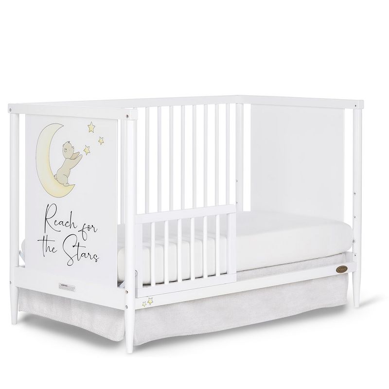 Dream On Me Moon Bear Reaching For The Stars 4 In 1 Modern Island Convertible Crib With Rounded Spindles Mural On One End Panel, White Finish, 4 of 8