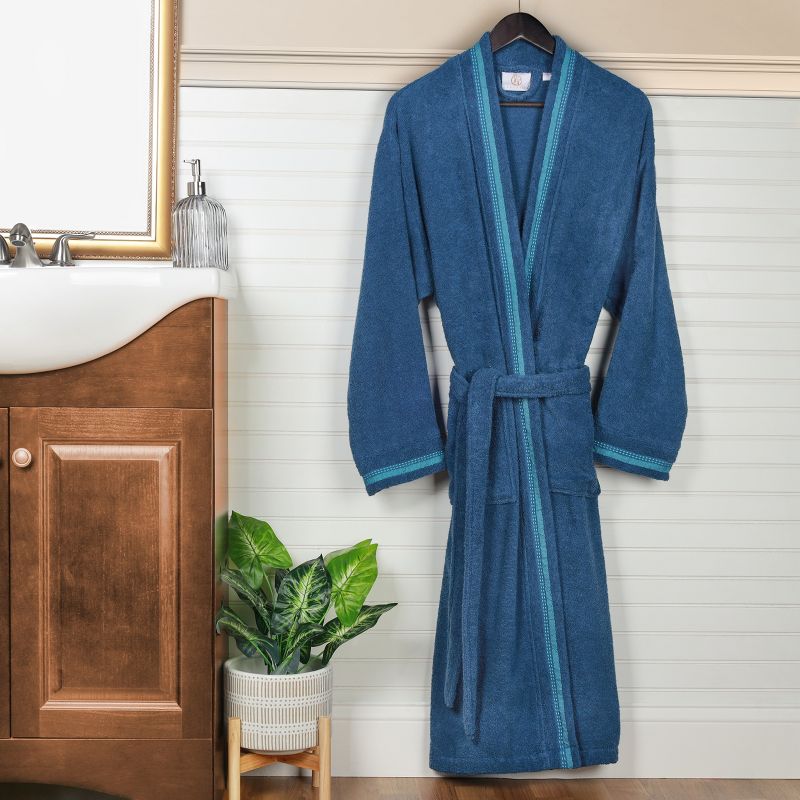 All-Season Unisex Cotton Terry Lounge Bathrobe with Embroidery by Blue Nile Mills, 1 of 10