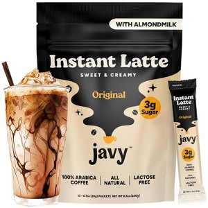Javvy Instant Latte - Instant Coffee Packets - Zero Artificial Flavors & Sweeteners - Enjoy Hot or Cold - Just Add Water, 12 single servings per bag - 1 of 4