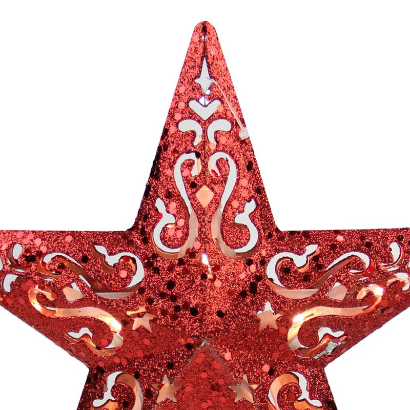 Northlight 8.5" Red Glitter 5 Point Star Cut-Out Christmas Tree Topper - Clear Lights, 3 of 4