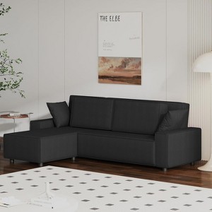 96 Inch Stripe Corduroy Sectional Sofa, Iron Frame, Modern L Shaped Sectional Sofa, 3-Seater, Wide Armrests, Chaise Lounge, for Living Room - 1 of 4