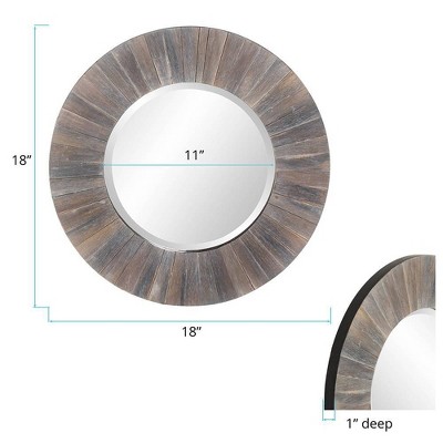 Small Round Gray Rustic Wood Wall Mirror with Beveled Glass