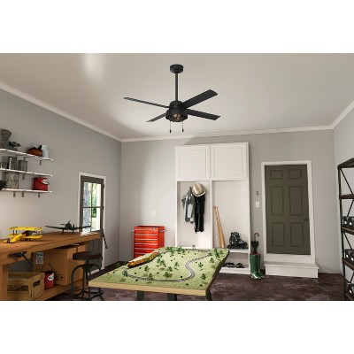 52" Matte Black Indoor/Outdoor Ceiling Fan with LED Light Kit