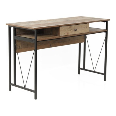 Black Metal and Wood Study Desk with Drawer