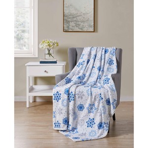 Kate Aurora Holiday Living Blue & Silver Christmas Snowflakes Accent Throw Blanket - 50 in. W x 60 in. L - 1 of 4