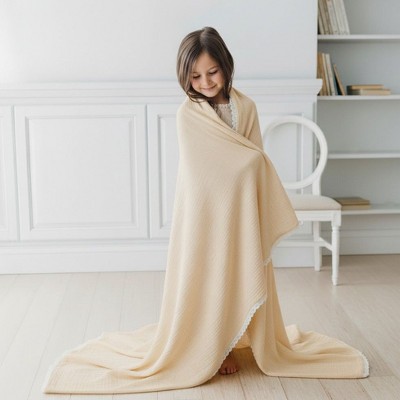 Makemake Organics GOTS Certified Organic Cotton Muslin Soft Breathable Lightweight Swaddle and Comfort Organic Baby Blanket - Oat
