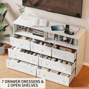 Modern 7 Drawer MDF Dresser Curved Edge, Wooden Bedroom Storage Furniture, Compact Space-Saving Chest, Durable Smooth Finish - 1 of 4