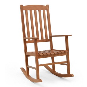 Costway Outdoor Rocking Chair Patio Eucalyptus Wood Rocker Ergonomic Slatted Garden - 1 of 4