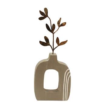 VIP Wood 16.5 in. Brown Floral with Hollow Middle Vase Table Decor