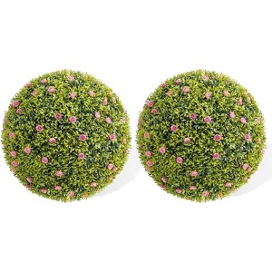 Artificial Plant Topiary Ball, Decorative Artificial Boxwood Balls with Flowers - 1 of 4