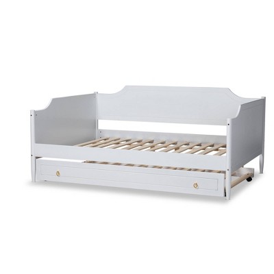 Full White Wood Daybed with Trundle and Tufted Upholstery