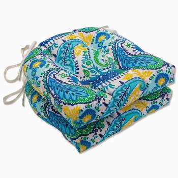 Amalia 2pc Tufted Chair Pads Paisley Blue - Pillow Perfect