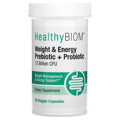 HealthyBiom Weight Management and Energy Prebiotic + Probiotic, 12 Billion CFU, 60 Veggie Capsules (6 Billion CFU per Capsule)