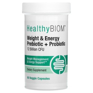 HealthyBiom Weight Management and Energy Prebiotic + Probiotic, 12 Billion CFU, 60 Veggie Capsules (6 Billion CFU per Capsule) - 1 of 3