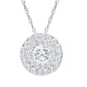 Pompeii3 2 1/5Ct TW Diamond (1ct center) Round Halo Pendant White Gold Necklace Lab Created - 1 of 4