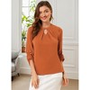 INSPIRE CHIC Women's Work Office Keyhole Pleated Front Ruched 3/4 Sleeve Chiffon Blouse - 3 of 4