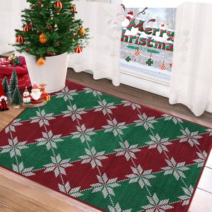Christmas Area Rugs, Washable Non-Slip Christmas Pattern Snowflakes Carpet, Soft Low Pile Foldable Stain Resistant for Bedroom, Home - 1 of 4
