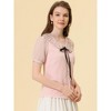 INSPIRE CHIC Women's Casual Bow Tie Pleated Neckline Swiss Dots Short Sleeve Blouse - 4 of 4