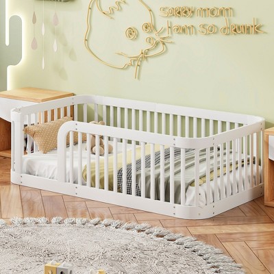 Okak Twin Rectangular Solid Wood Bed Frame,Modern Floor Bed for Toddlers/Kids Bedroom