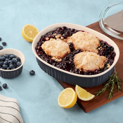 Navy 10-Piece Ridged Ceramic Oval Baker Dish Set
