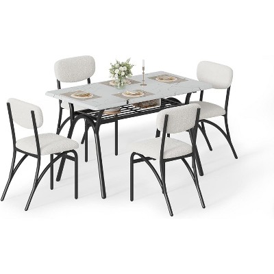 Dining Table Set for 4, Kitchen Table and Chairs Set of 4 with Boucle Chairs, Small Kitchen Table Set for 4, Modern Rectangular Dining Table