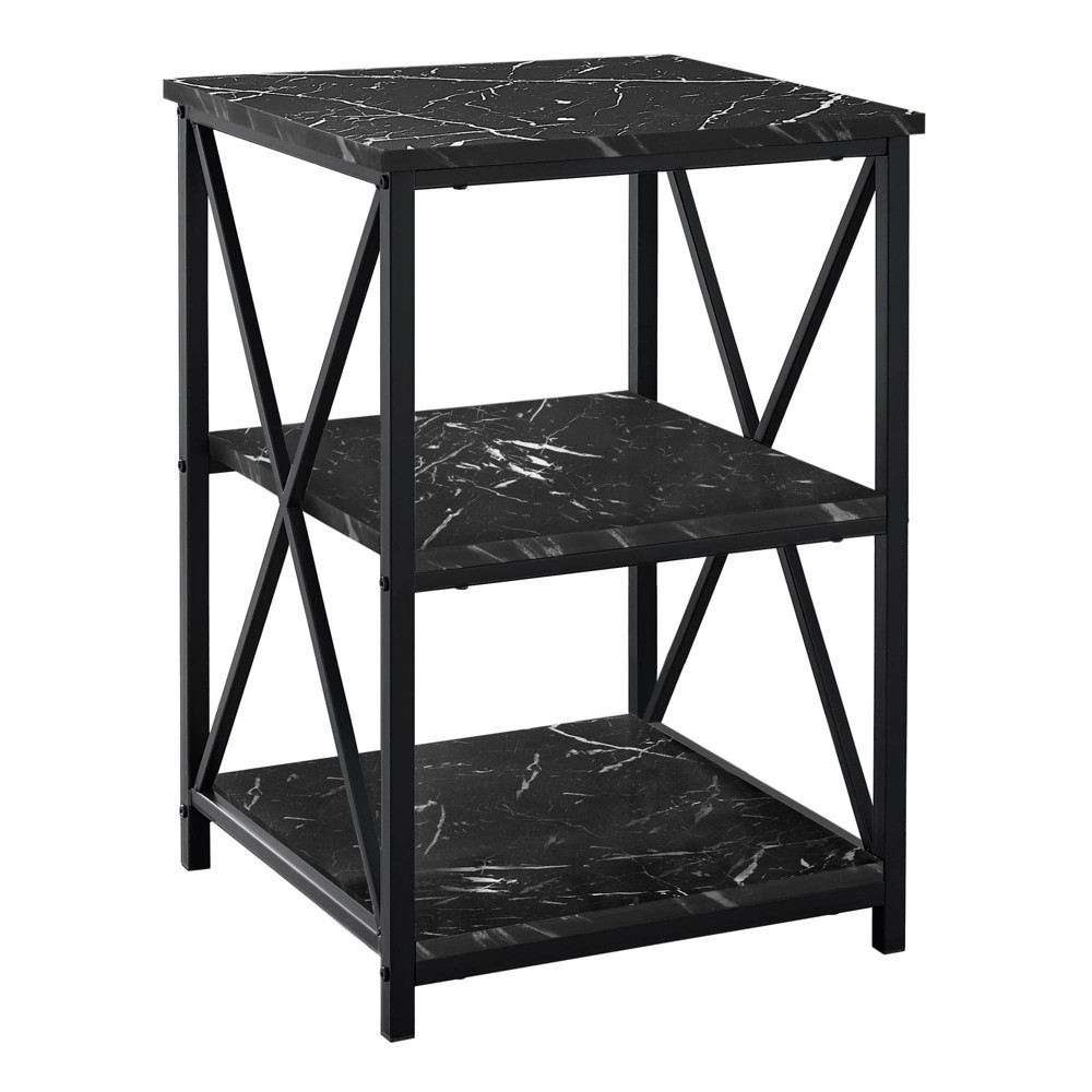 Photos - Coffee Table 3 Tier Accent Side Table Black Marble - EveryRoom