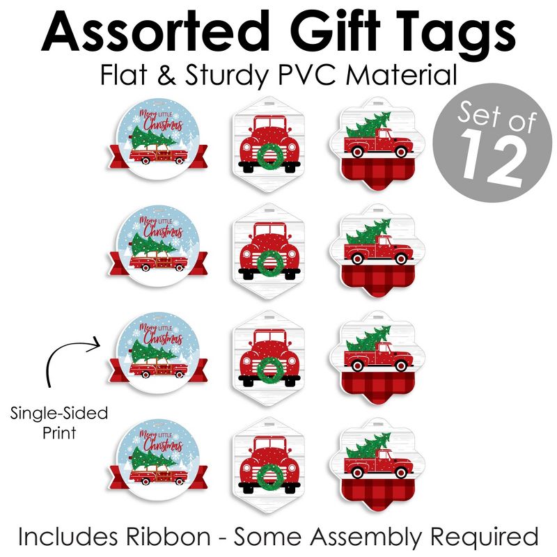 Big Dot of Happiness Merry Little Christmas Tree - Assorted Hanging Red Truck and Car Christmas Party Favor Tags - Gift Tag Toppers - 12 Ct, 5 of 9