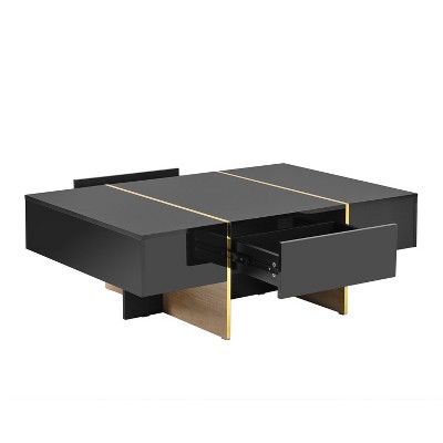 NicBex Modern 47.2" Rectangle Coffee Table with 2 Storage Drawers and Golden Wood Grain Pedestal for Living Room