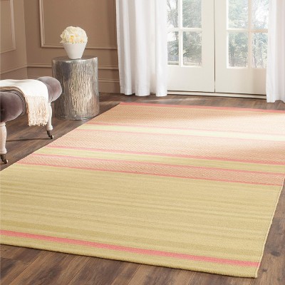 Handmade Lime and Pink Wool Flat Weave Kids Area Rug 5' x 8'