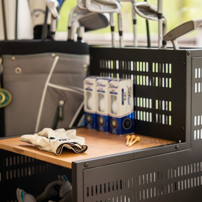 Teal Triangle Black Steel and Wood Golf Club Organizer