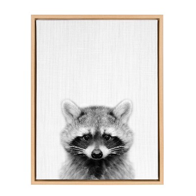 18" x 24" Sylvie Raccoon Framed Canvas by Simon Te Tai Natural - Kate and Laurel