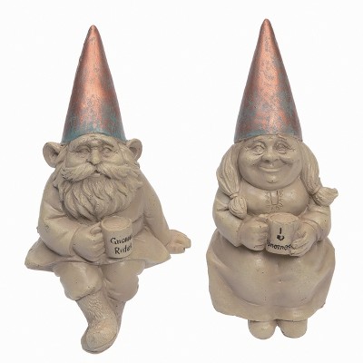 Transpac Resin Patina Gnome Sitter Set of 2 Decorative Figurines for Home and Garden Decor