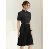 Allegra K Women's Elegant Short Sleeve Ruffle Stand Neck Belted Waist Pleated A Line Midi Dress - 3 of 4